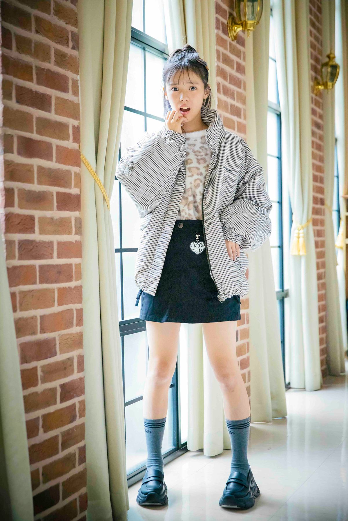 チェック×ヒョウ柄ミックスコーデ